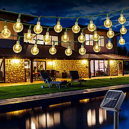 Guirnalda Luces Exterior Solares, BrizLabs 6.5M 30 LED Cadena de Luces Impermeable 8 Modos De Iluminación para Interiores y Exteriores Jardín, Navidad, Terraza, Patio, Fiestas (Blanco Calido)